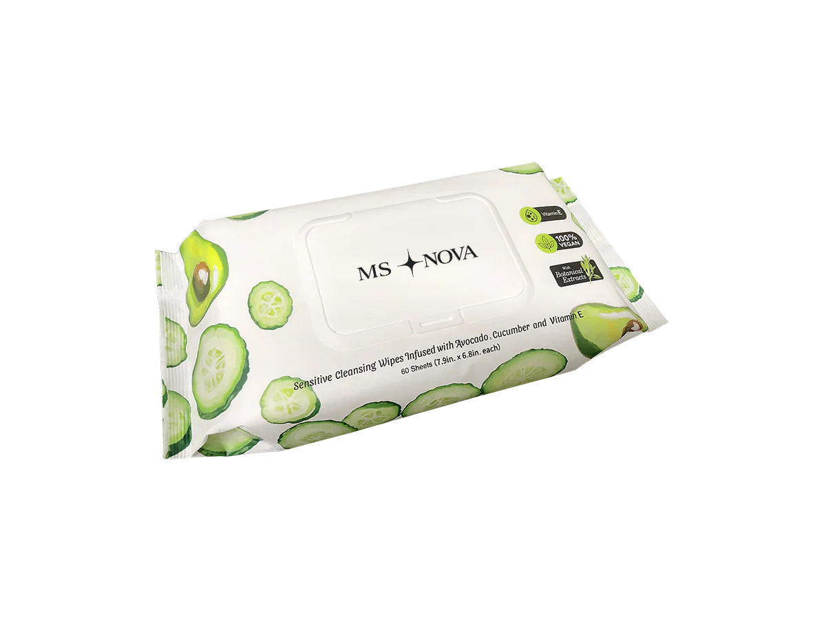 Lingettes Démaquillantes MS Nova - Avocat & Concombre 60 Feuilles